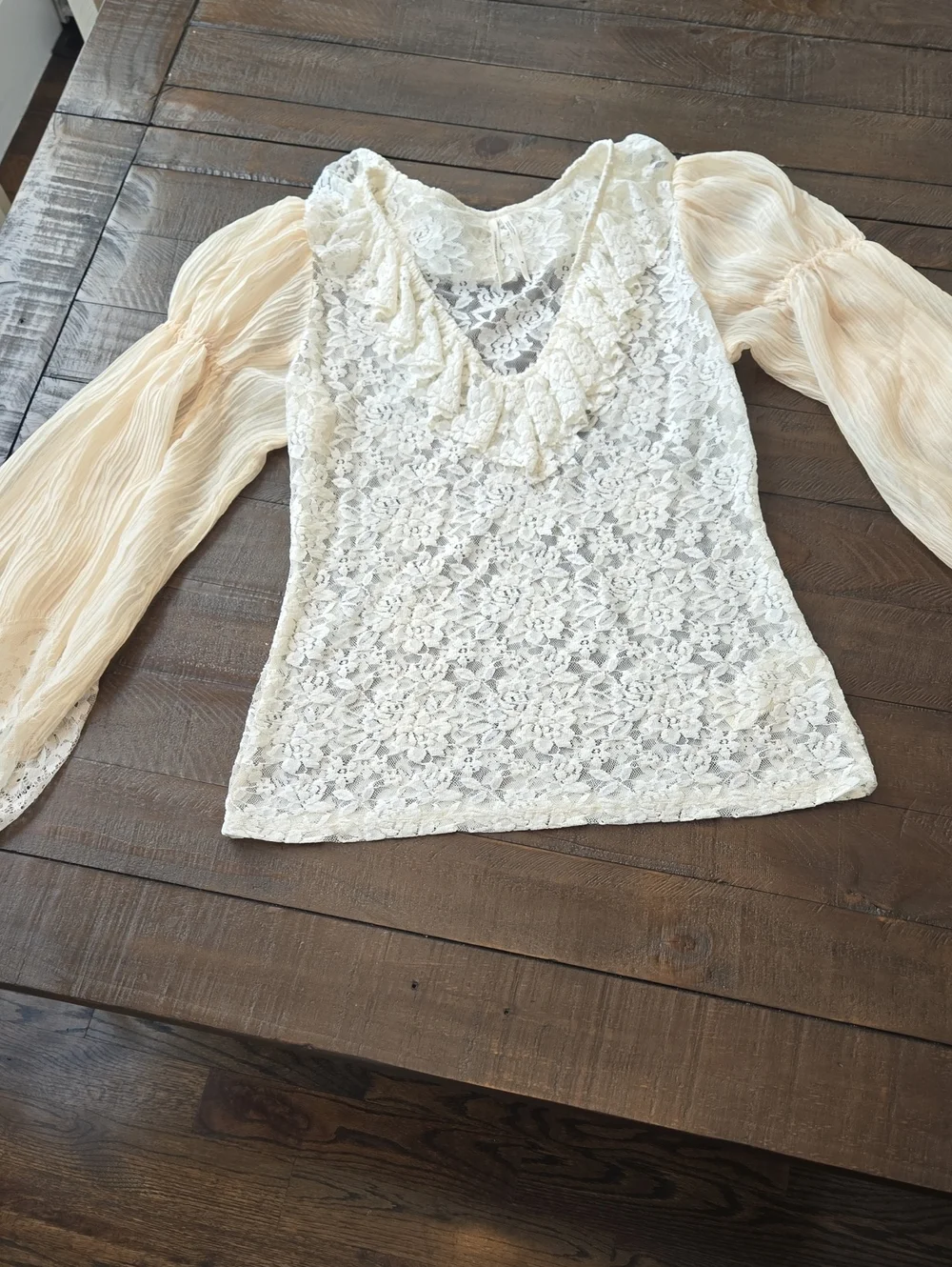 Anthropologie Sheer Lace Boho Long Sleeve Blouse